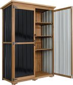 PetsCosset 46" L Large Outdoor Storage Cabinet with Shelves, Wood & Metal Storage Shed Weather-Resistant, Outside Storage Cabinet for Garage Patio Backyard Garden with Waterproof Roof - Image 3
