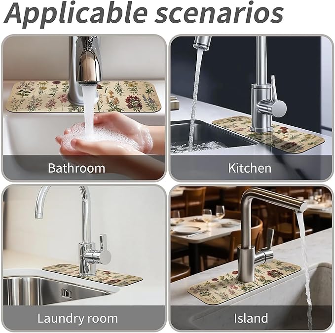 Kitchen Sink Splash Guard，Vintage-wildflowers Faucet Mat Sink Gadgets-Super - Image 7