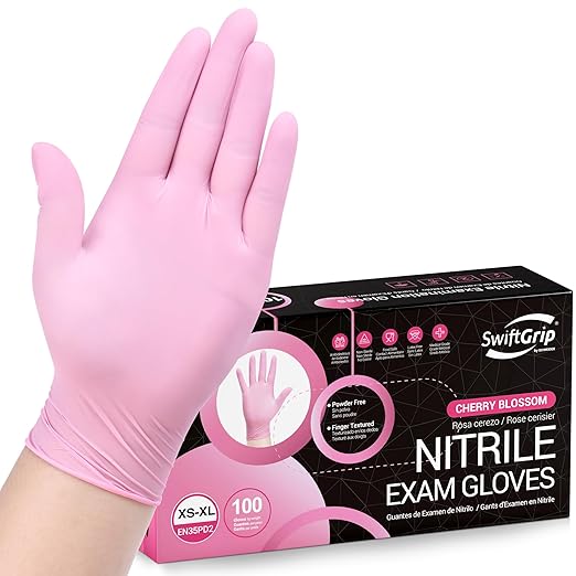 Pink Nitrile Gloves, Industrial Gloves Disposable Latex Free, by SwiftGrip
