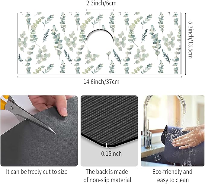 Absorbent Splash Guard Mat for Kitchen Sink, 15×5.5 Inch Cute Fast Drying Drip - Image 5