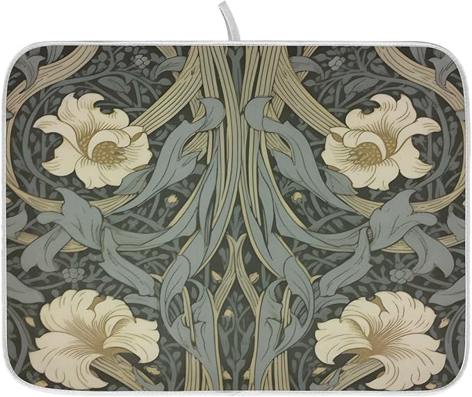 William Morris Flowers Print Dish Drying Mat by ALAZA