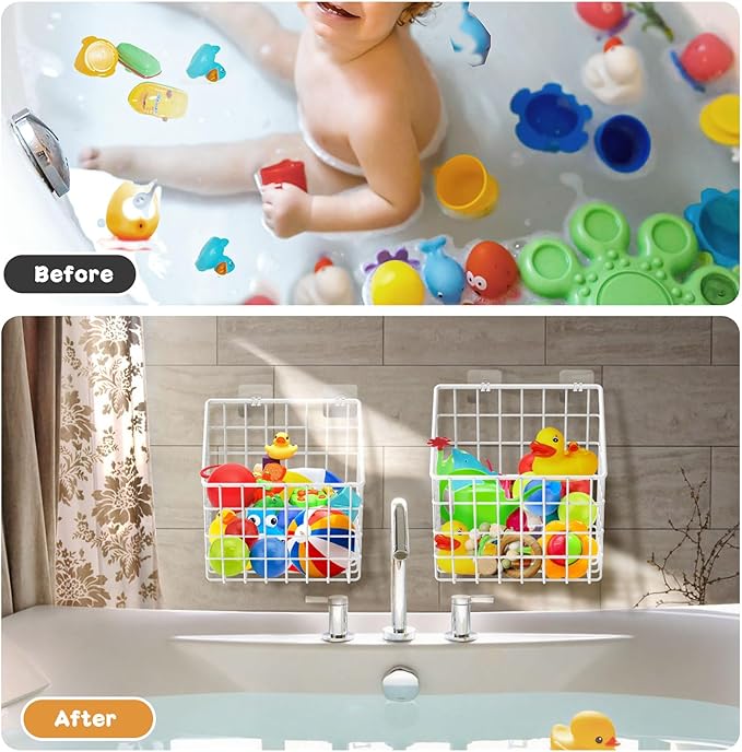 2 Pack Bath Toy Storage Organizer Basket, Large Metal Bathtub Toy Holder - Image 3