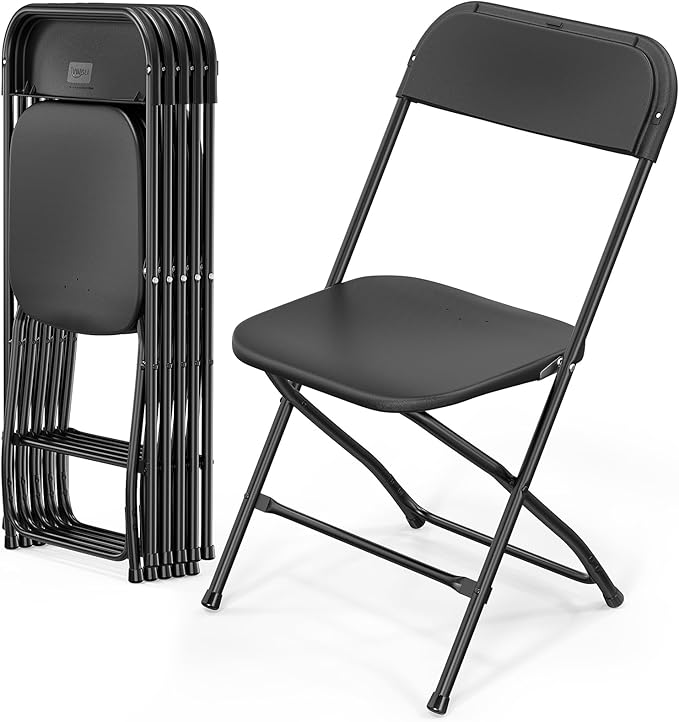 VINGLI 6 Pack Black Plastic Folding Chair, Indoor Outdoor Portable Stackable Commercial Seat with Steel Frame 350lb. Capacity for Events Office Wedding Party Picnic Kitchen Dining by VINGLI