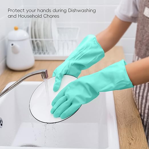 KAQ Rubber Cleaning Gloves for Dishwashing: 4 Pairs Colorful Reusable Kitchen - Image 4