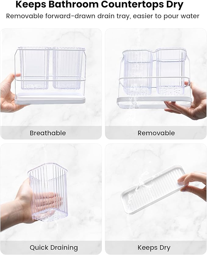 KONE Clear Toothbrush Holders for Bathroom, 2 Cups Wall Mounted, Dry & Wet - Image 4