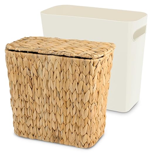 Wicker Trash Can with Lid and Liner, Handwoven Wicker Waste Basket, Water by Unknown