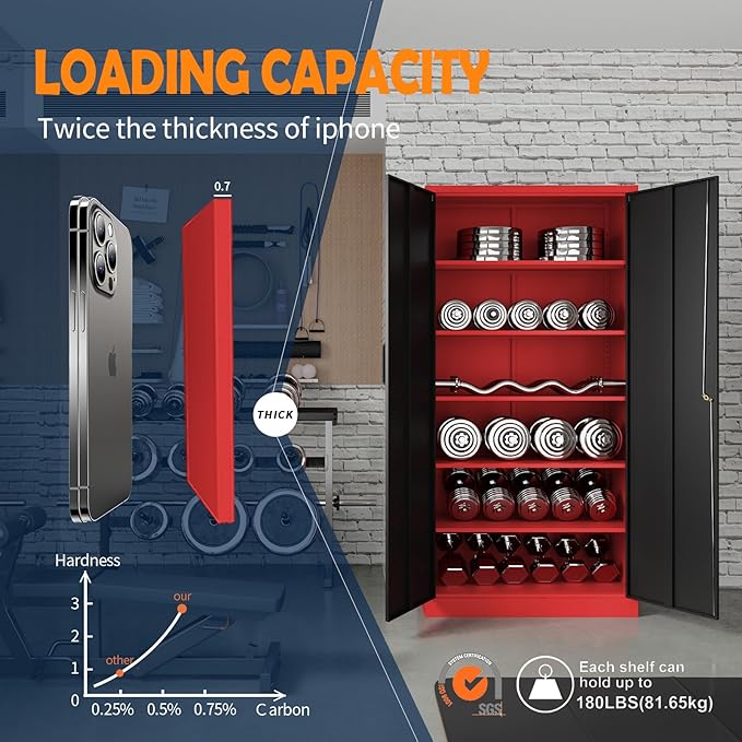 Yizosh Metal Storage Cabinet with Lock Doors and 5 Adjustable Shelves,- 72" Garage Storage Cabinet for Home,Office,Garage,School - Image 5