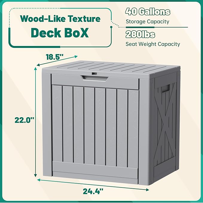 Devoko 40 Gallon Deck Box Outdoor Storage Box Waterproof for Patio, Large Outdoor Storage Bench Lockable for Outside (Gray, 40 Gallon) - Image 7