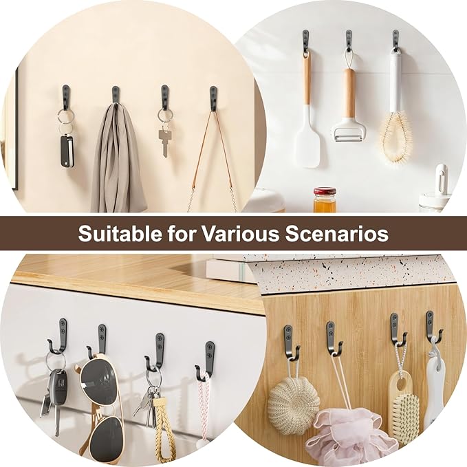 20-Pack Towel Hooks for Bathroom, Heavy Duty Black Metal Wall Hooks for Robe - Image 4