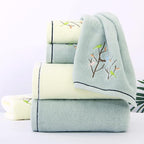 Pidada Bath Towel Embroidered Bird Tree Pattern 100% Cotton Soft Absorbent - Image 5