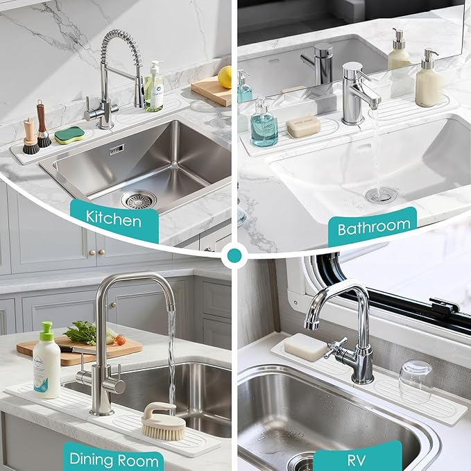 4Pcs Stone Faucet Mat for Kitchen Sink, Diatomite Quick Dry Water Absorbing - Image 5