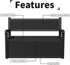 80 Gallon Outdoor Storage Bench Deck Box Waterproof Lockable,Outdoor Storage Furniture for Patio,Garden and Porch,Tools and Cushions（Black） - Image 8