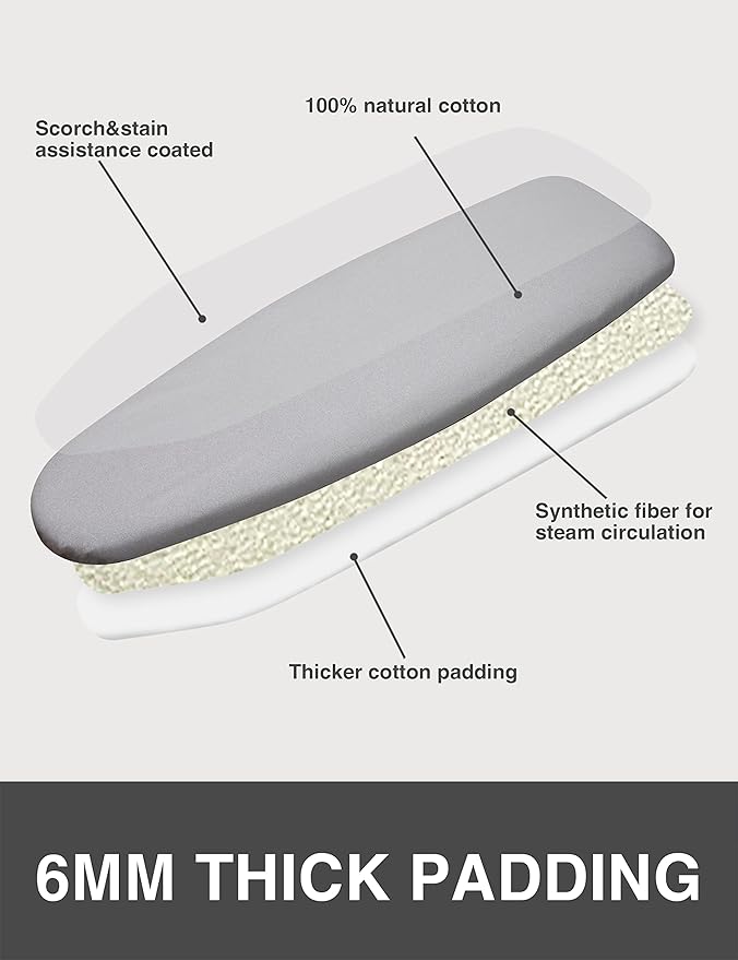 Ironing Board Cover and Pad 18"x49" Extra Wide Natural Cotton, Scorch and Stain - Image 3