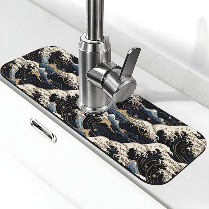 Japanese Wave Black 15" X 5.5" Kitchen Sink Splash Guard Faucet Faucet Guard by FDNUPIAN