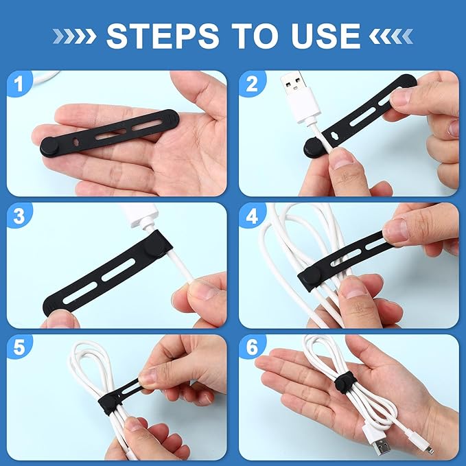 42 Pcs Silicone Cable Ties Reusable Cord Straps Multipurpose Elastic Cable - Image 4