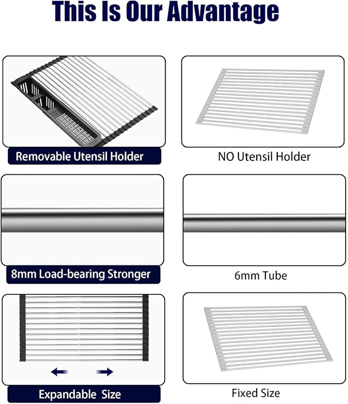 Roll Up Dish Drying Rack, Expandable Over The Sink Dish Drainer, Stainless - Image 5