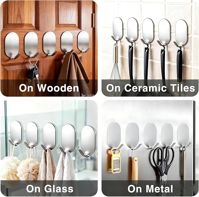 Sticky Adhesive Hooks for Hanging, Key Hooks, Stainless Steel Wall Hooks - Image 6