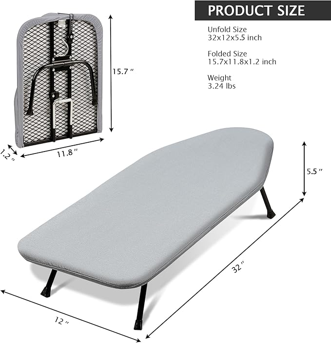 SheeChung Small Ironing Board 12"X32", Mini Ironing Board - Image 2
