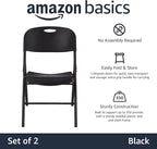 Amazon Basics Portable Folding Plastic Chair, Events Seating, Easy to Store, 350-Pound Capacity, Black, 2-Pack - Image 4