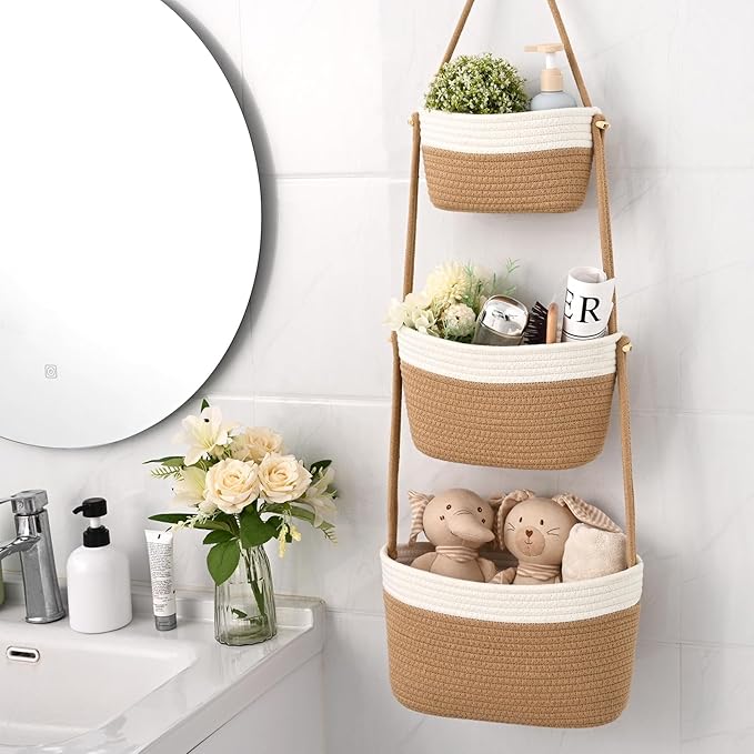 Hanging Storage Baskets, Over the Door Basket, Cotton Wall Baskets Storage - Image 6