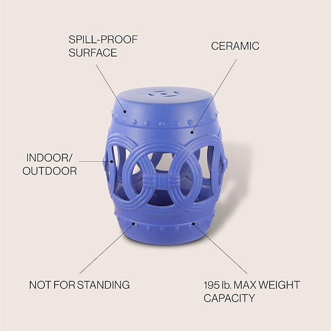 JONATHAN Y TBL1022D Lucky Coins 16" Chinese Ceramic Drum Indoor/Outdoor Garden Stool Bohemian, Coastal, Cottage, French Country, Traditional, for Living Room, Garden Room, Patio, Matte Blue - Image 4