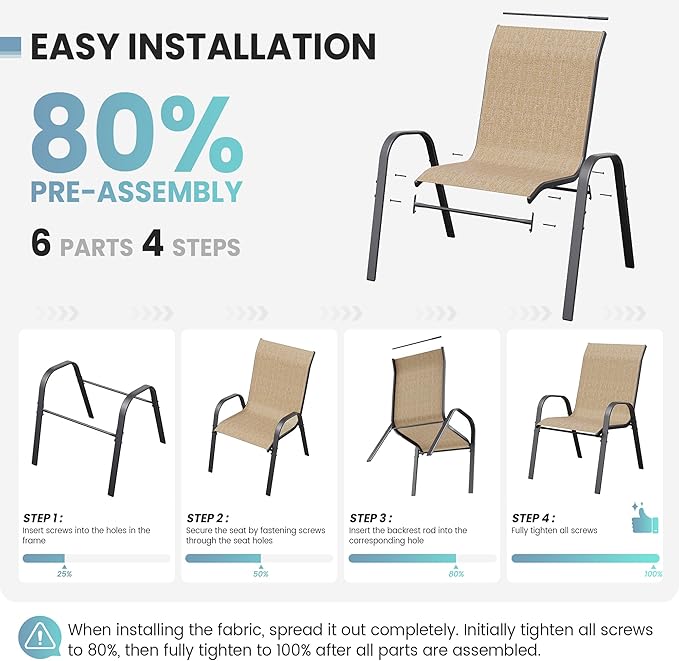 Patio Dining Chair Set of 6, Outdoor Stackable Dining Chairs High Back for All Weather, Patio Furniture for Backyard, Porch, Garden, Pool Deck (Brown) - Image 8