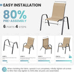 Patio Dining Chairs Set of 4, Outdoor High Stacking Chairs for All Weather, Breathable Seat Fabric and Alloy Steel Frame for Backyard, Porch, Garden (Brown) - Image 8