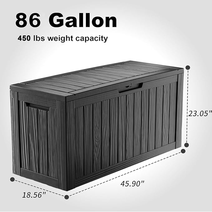 86 Gallon Outdoor Deck Box, Lockable Waterproof Outdoor Storage Boxes For Garden Tools,Indoor Cushions,Accessories Outside Storage Resin Weatherproof Container(Black) - Image 2