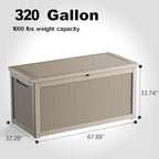 DRATO 320 Gallon Deck Box, Outdoor Large Waterproof Resin Storage Box with Lockable Lid for Patio Cushions, Gardening Tools（Gray，320 Gallon） - Image 3