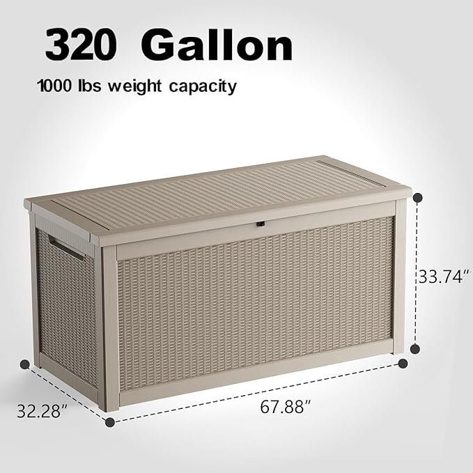 DRATO 320 Gallon Deck Box, Outdoor Large Waterproof Resin Storage Box with Lockable Lid for Patio Cushions, Gardening Tools（Gray，320 Gallon） - Image 3