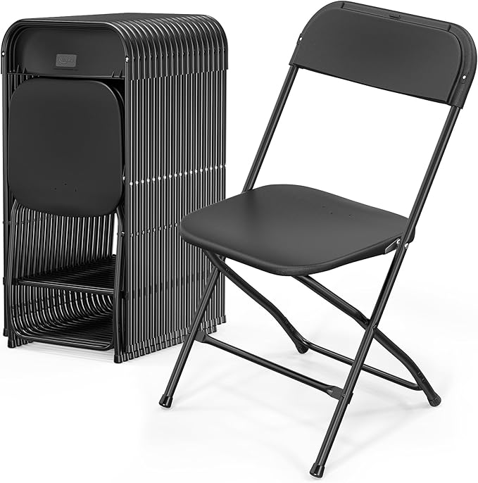 VINGLI 20 Pack Black Plastic Folding Chair, Indoor Outdoor Portable Stackable Commercial Seat with Steel Frame 350lb. Capacity for Events Office Wedding Party Picnic Kitchen Dining by VINGLI