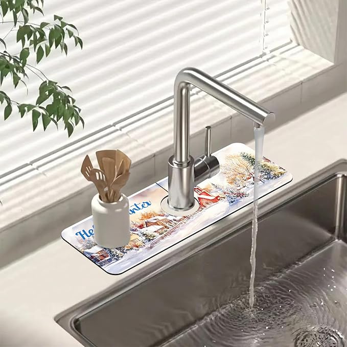 Chrismas Sink Faucet Absorbing Mat Hello Winter Sink Splash Guard Drying Mat by Unknown