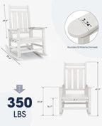 KINGYES Oversized Outdoor Rocking Chair, All-Weather Patio Rocking Chairs for Porch, HDPE Outdoor Patio Rockers with High Back & Wide Seat for Garden, Lawn, White - Image 5