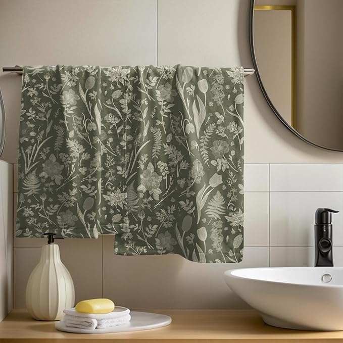 Sage Green Spring Floral Hand Towels - Image 6