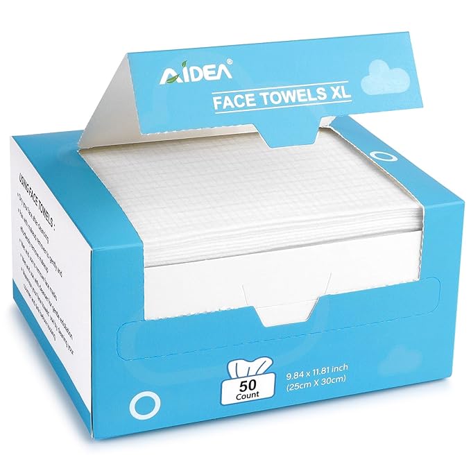 AIDEA XL Face Towels Disposable 50Ct, Clean Facial Cloths, Facial Cleansing by AIDEAHOME