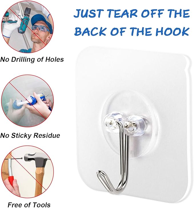AROIC 58 Packs Adhesive Hooks for Hanging, Hook Heavy Duty Self Adhesive Wall - Image 5