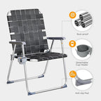 VINGLI Aluminum Oversize Patio Lawn Chairs Folding Set of 2 with Detachable Cup Holder, Webbed Beach Chair Folding Chair Outdoor Portable Camping Chair for Yard, Garden - Image 4