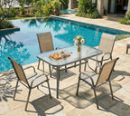 MAMIZO Patio Dining Chairs, Stackable All Weather Teslin Chair, Heavy Duty Outdoor Breathable Chairs Set, w/Armrests, Upgraded Chair FeetW/Strenthened Iron Spacers, 330 LBS (4, Brown) - Image 9