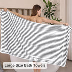 Oliven 8 Pcs Black White Cabana Stripe Large Bath Towel Set Oversize Bath - Image 3