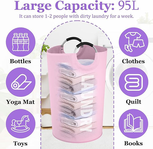 125L Pink Laundry Basket, Extra Large Clothes Basket - Image 2