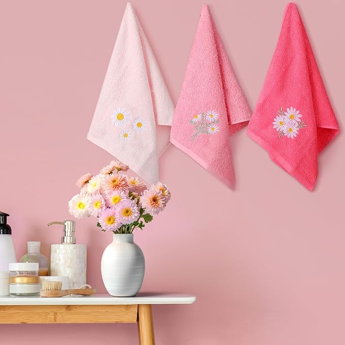 Daisy Floral Hand Towels Farmhouse Pink Daisy Bathroom Decor 14x29 Inch - Image 4