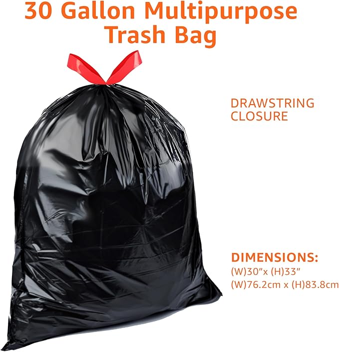 Amazon Basics Multipurpose Drawstring Trash Bags, 30 Gallon - Image 3