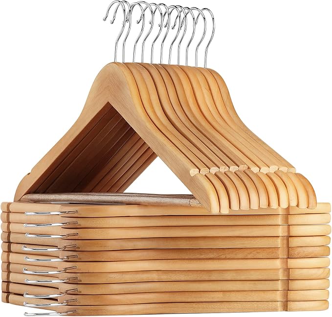 AMKUFO Wooden Hangers 20 Pack Wood Suit Hangers Non Slip Wooden Coat Hangers by AMKUFO