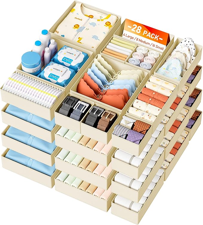 DIMJ Drawer Organizer Clothes- 26 Pack Baby Dresser Organizer by DiMJ
