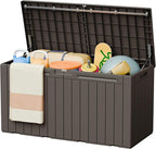 Greesum 110 Gallon Outdoor Storage Box with Lockable Lid, All-Weather Solution for Patio Furniture, Pool Supplies & Garden Tools, Waterproof, UV-Resistant Large Deck Box, Brown by BuynowfromGreesum