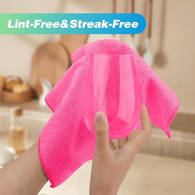 HOMEXCEL Pink Microfiber Cleaning Cloth, 24 Pack Absorbent Cleaning Rags - Image 4