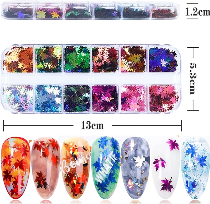 Maple Leaf Glitter Nail Art Sequins, 3D Fall Leaves Glitters Flakes Decor - Image 5