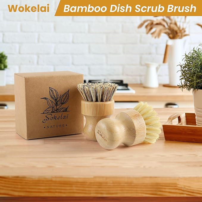 Bamboo Dish Scrub Brushes Set for Kitchen - Image 6