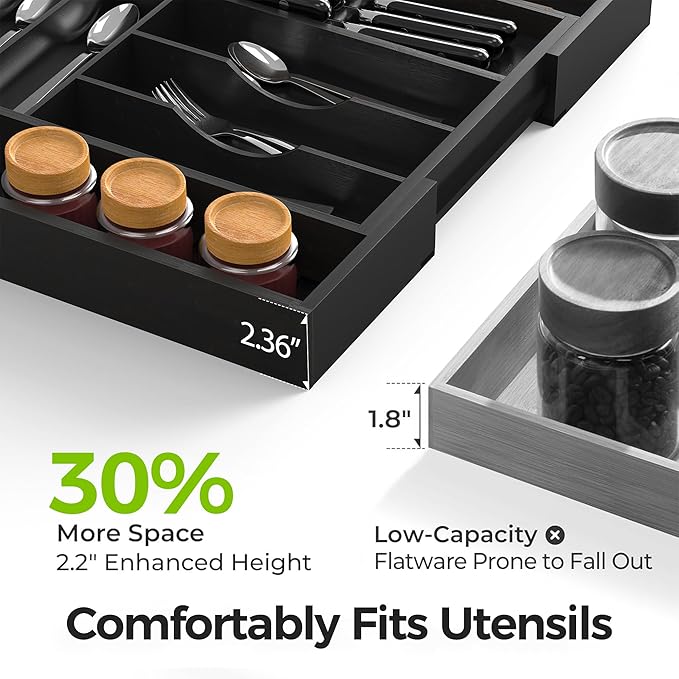 Bamboo Kitchen Drawer Organizer, Expandable Silverware Organizer - Image 3