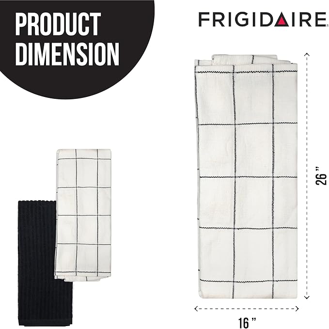 Frigidaire Carmen 2-Piece Cotton Kitchen Towel Set-Black and Square Print - Image 4